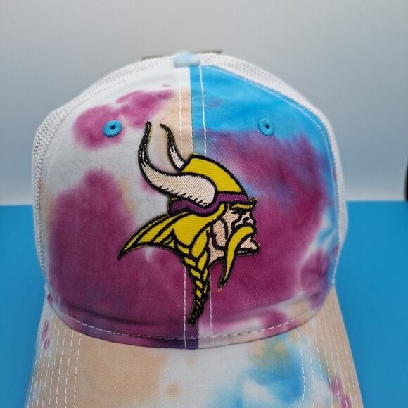 Minnesota Vikings Tie Dye Trucker Snapback Patch Hat Cap NFL The Game Cotton - Picture 2 of 8
